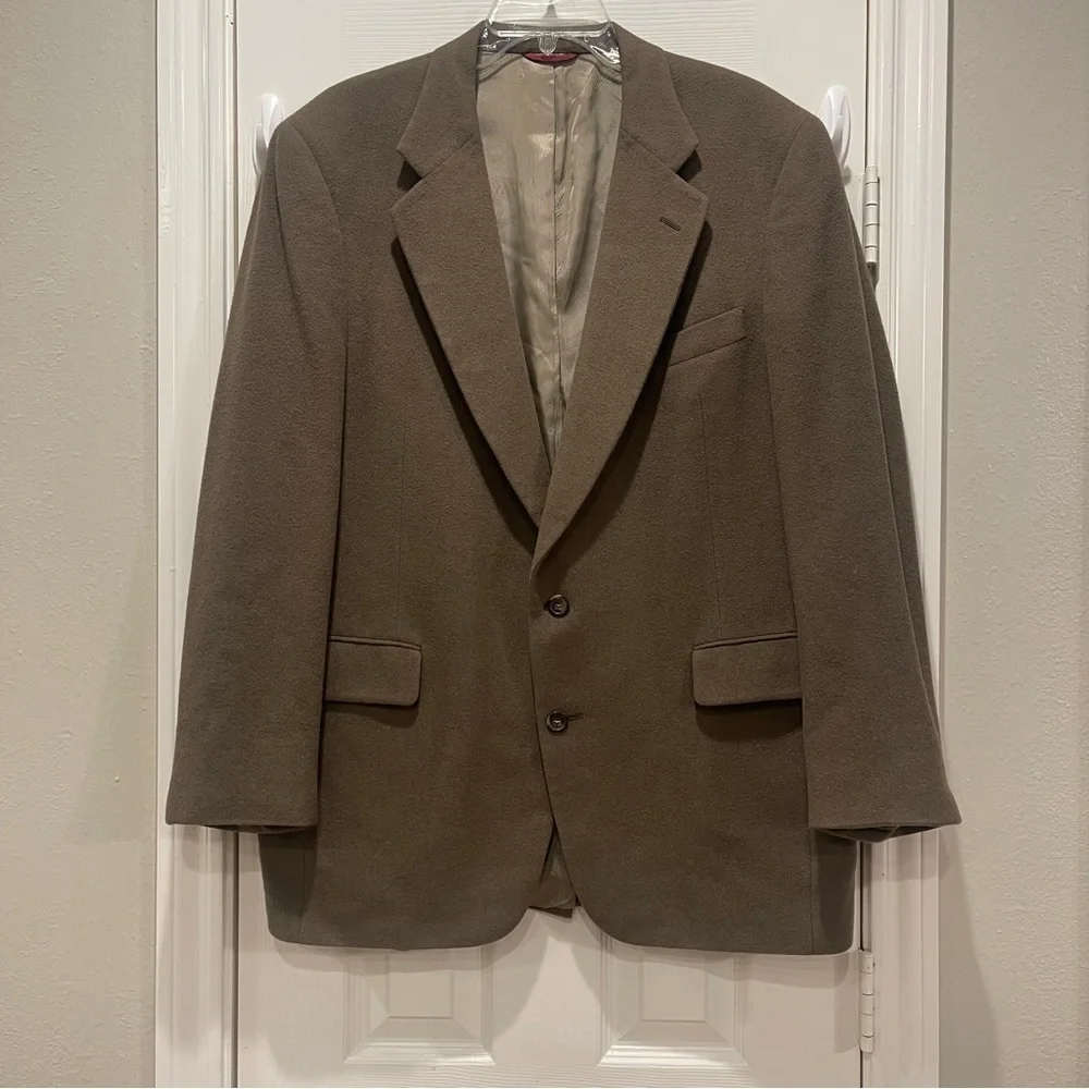 Vtg Jos A Bank Blazer Mens Large Brown 100% Camel Hair Lined Sport Coat Button
